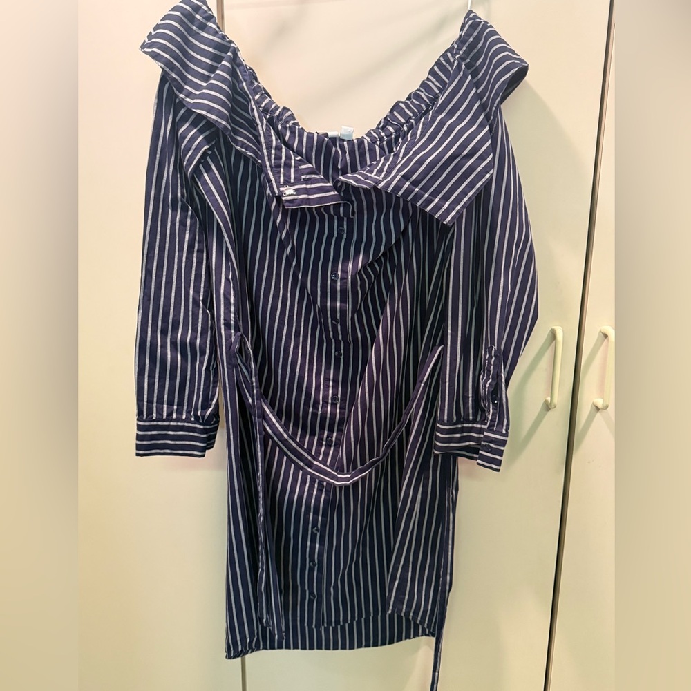 Stylish Off-Shoulder Navy Striped Dress XL